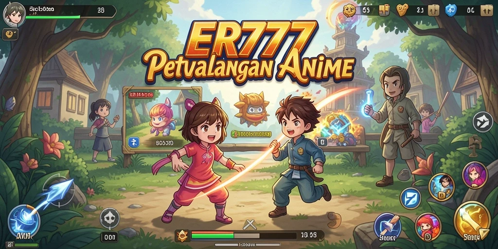 Screenshot gameplay ER777 yang menunjukkan aksi pertarungan karakter anime.