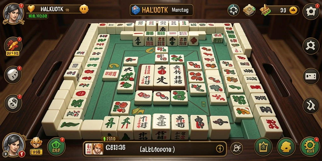 Tampilan seru gameplay HALKUOTK dengan desain ubin Mahjong yang menarik.