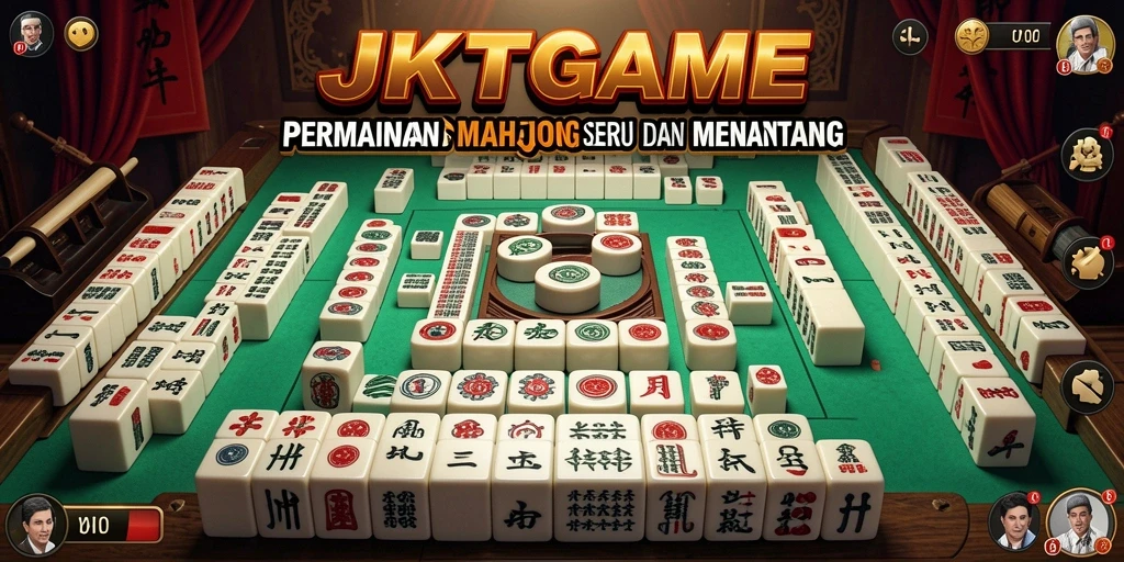 Tampilan gameplay JKTGAME yang menarik dengan ubin Mahjong berwarna-warni.