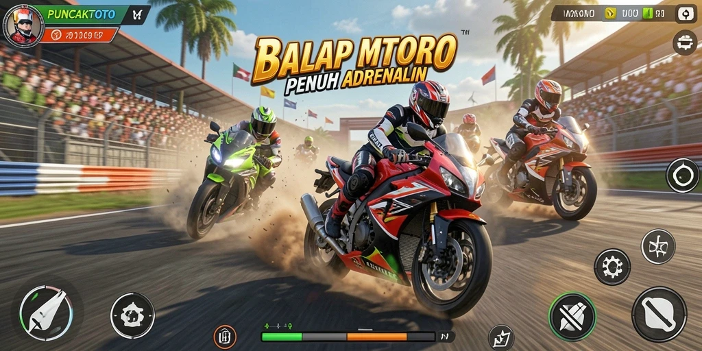 Screenshot dari gameplay balap motor yang mengesankan di PUNCAKTOTO.