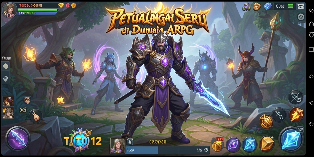 Screenshot utama TOTO12 menampilkan karakter dalam pertempuran seru di dunia fantasi.