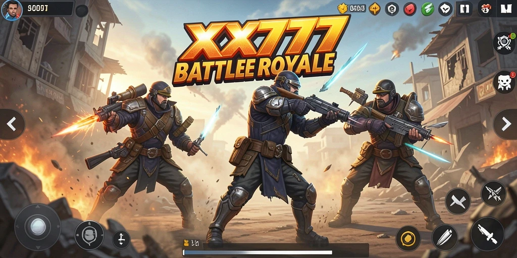 Screenshot utama XXX777 menampilkan intense gameplay Battle Royale.